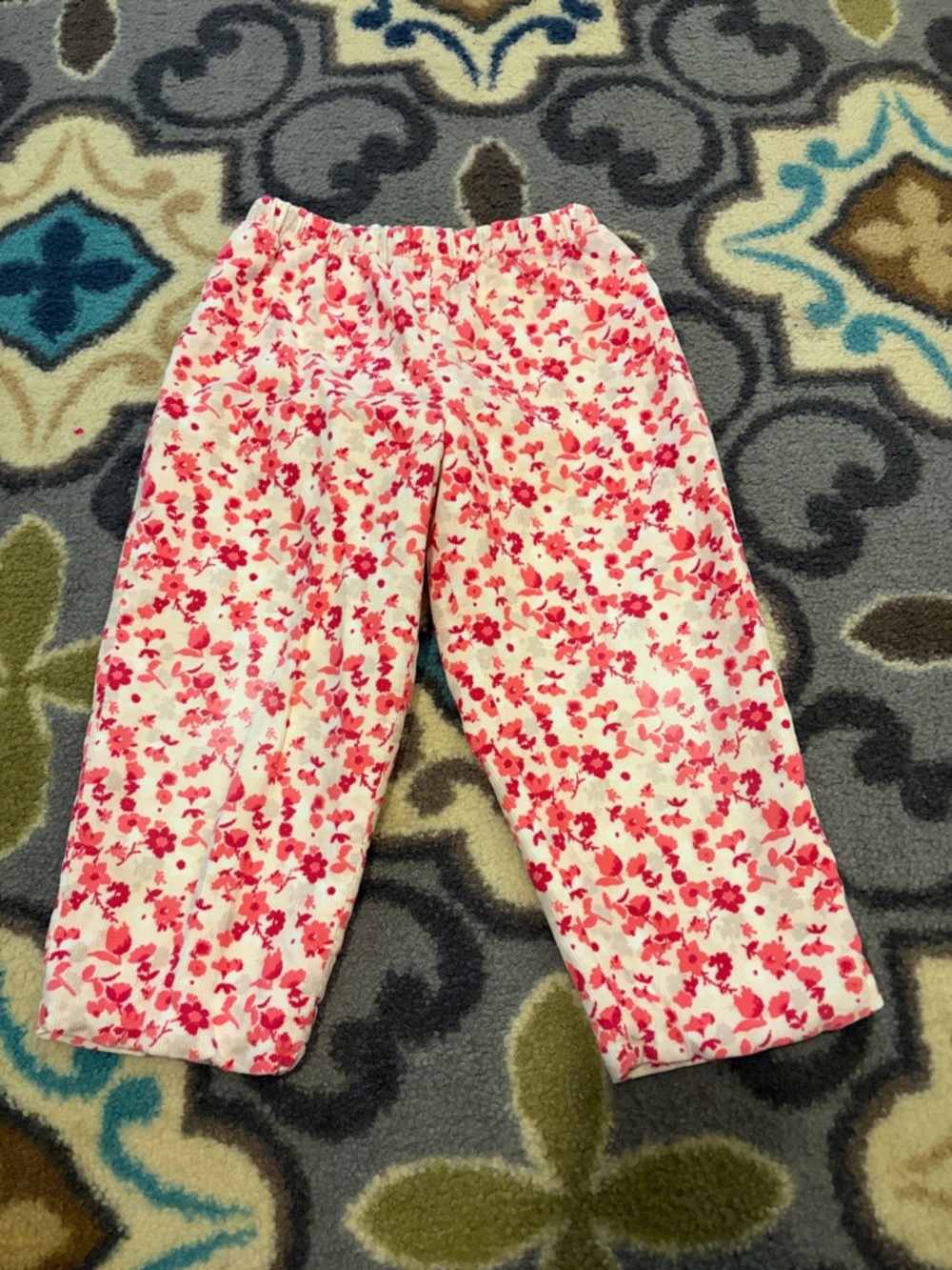 Oscar de la Renta Pink and White Floral Elastic-Waist Soft Corduroy Pants